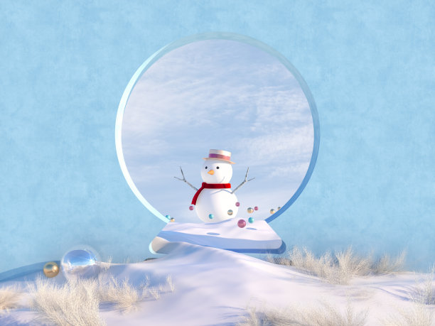 冬天的圣诞场景与雪球和雪人。图片下载