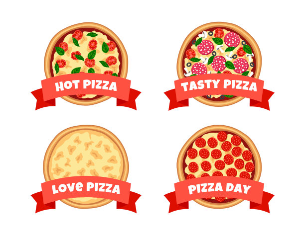 美味的披萨与缎带设置平图片下载
