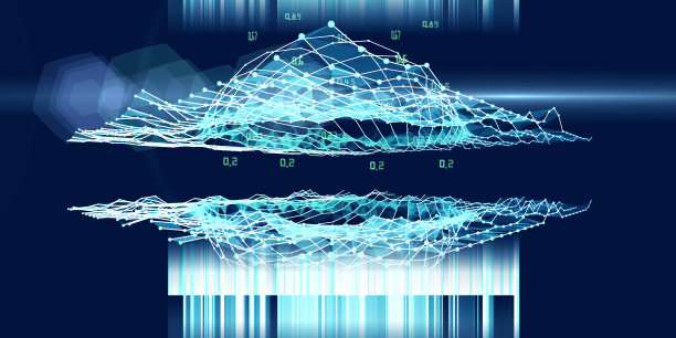 大数据。网格数据上的三维插图多边形球体。分析算法旗帜科学，技术和商业。人工智能。模糊线的量子计算概念。图片下载