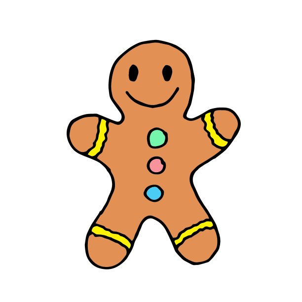 可爱的圣诞姜饼人，涂鸦风格的正面插图。新年装饰，节日印刷。手绘矢量插图孤立在白色。儿童卡通彩色设计图片下载