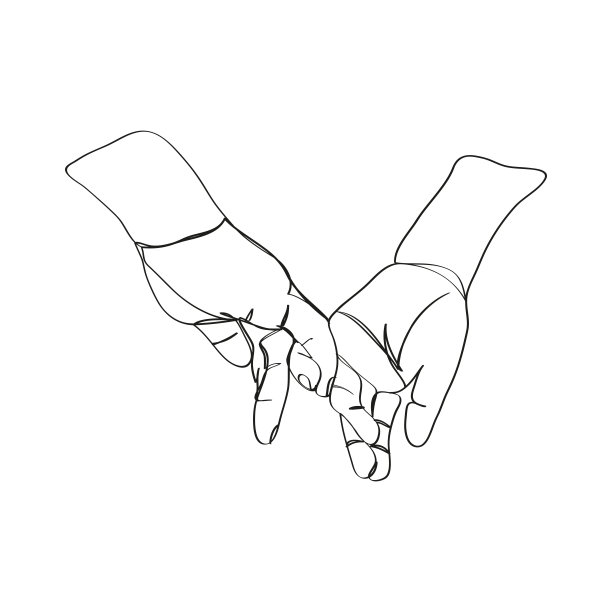 手画女性和男性牵着手。图片下载