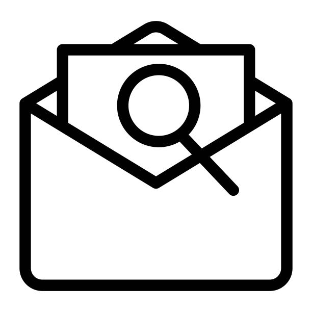放大镜信封邮件线性图标：搜索电子邮件，查找信息符号图片下载