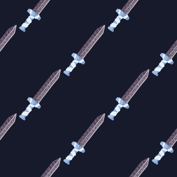 暗简约无缝图案与简单的剑装饰。黑色背景。印刷的历史。图片下载