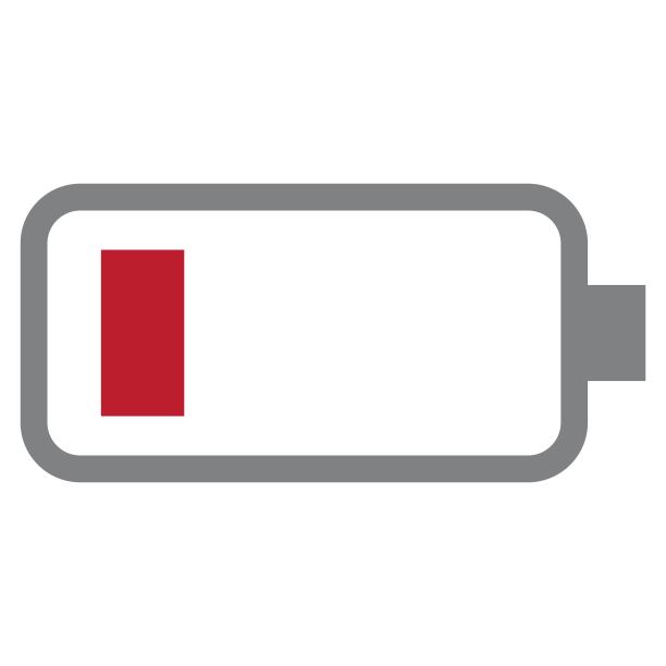 低电池图标在时尚线风格。电池状态的象征。智能手机或笔记本电脑充电标志。现代移动和网络概念的电池充电指示器。图片下载