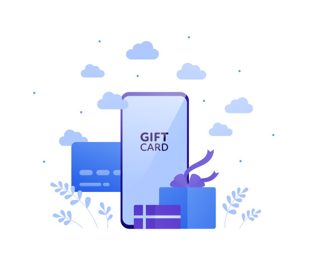 网上购物，礼品递送服务和忠诚计划的概念。矢量平面插图。智能手机和礼盒标志。银行卡背景。设计电子商务横幅，网络假日销售广告图片下载