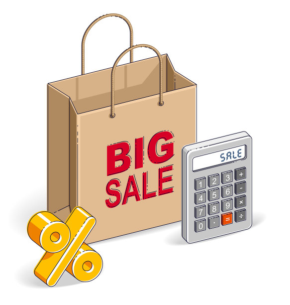 带有计算器和百分号的购物袋图片下载