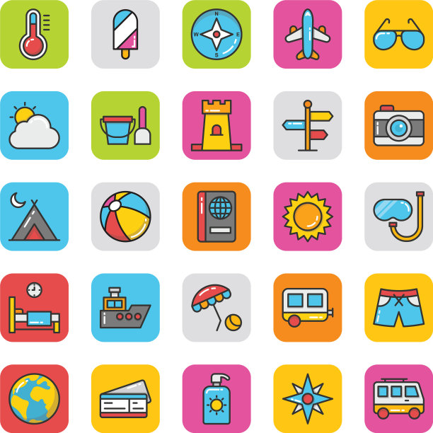 扁平图标包酒店和旅行图片下载