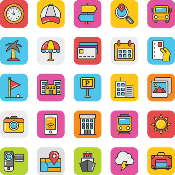 酒店和旅游的彩色图标图片下载