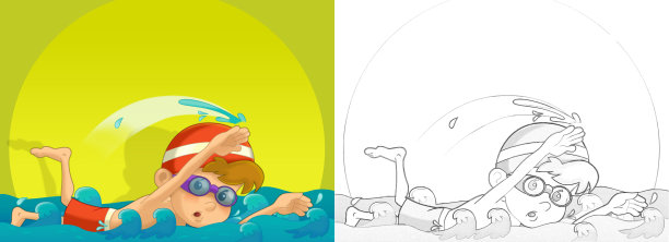 卡通素描场景与孩子训练做一些运动插图的孩子图片下载