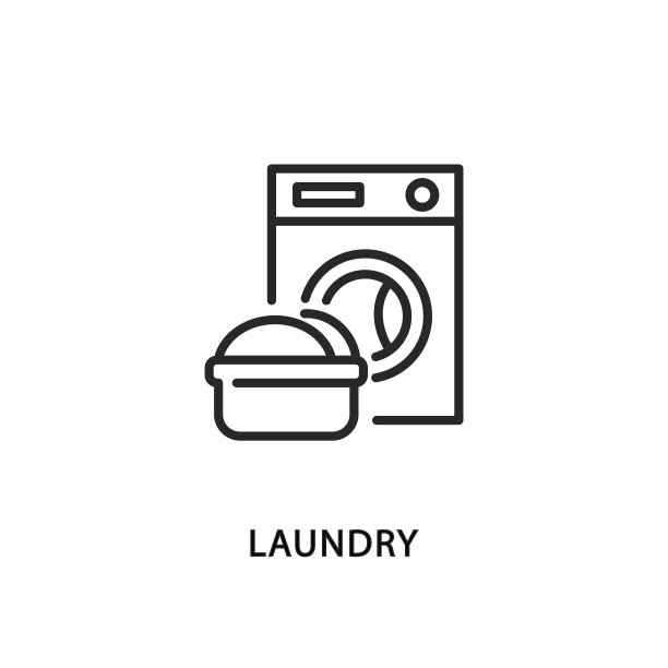 洗衣平面线图标。矢量插图洗衣机和旁边的盆骨图片下载