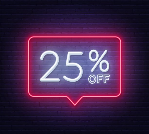 砖墙背景上的霓虹灯招牌降价25%图片下载