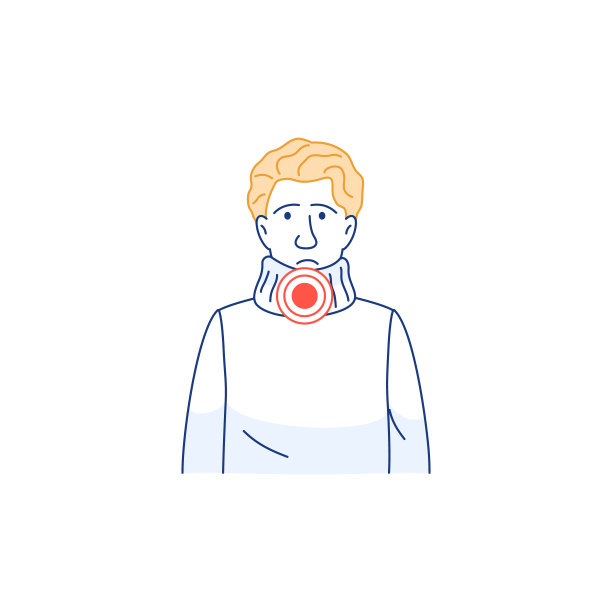 喉咙痛，吞咽困难细线象。年轻男子阿凡达病喉隔离白色。流感普通感冒流感感染疾病症状概要医学媒介说明图片下载