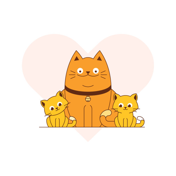 猫家庭-小猫和大猫矢量插图图片下载