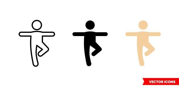 瑜伽图标三种颜色，黑白，轮廓。孤立向量符号符号图片下载