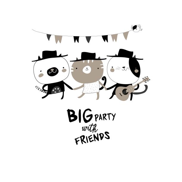 卡通有趣的猫跳舞和弹吉他图片下载