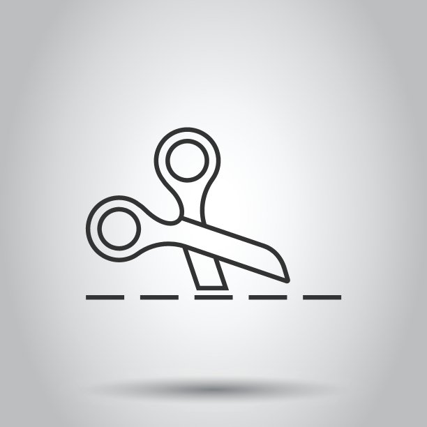 剪刀与切割线图标在平面风格。在白色孤立的背景上切割设备矢量图。机业务的概念。图片下载