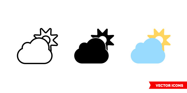 日图标有三种颜色，黑白，轮廓。孤立向量符号符号图片下载