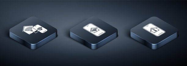 设置等距智能家居与wi-fi，移动电话与室内温度和移动电话与智能家居与wi-fi图标。向量图片下载