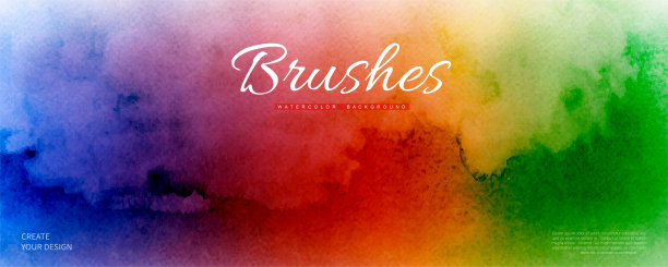 抽象水平背景设计与彩虹水彩污渍图片下载