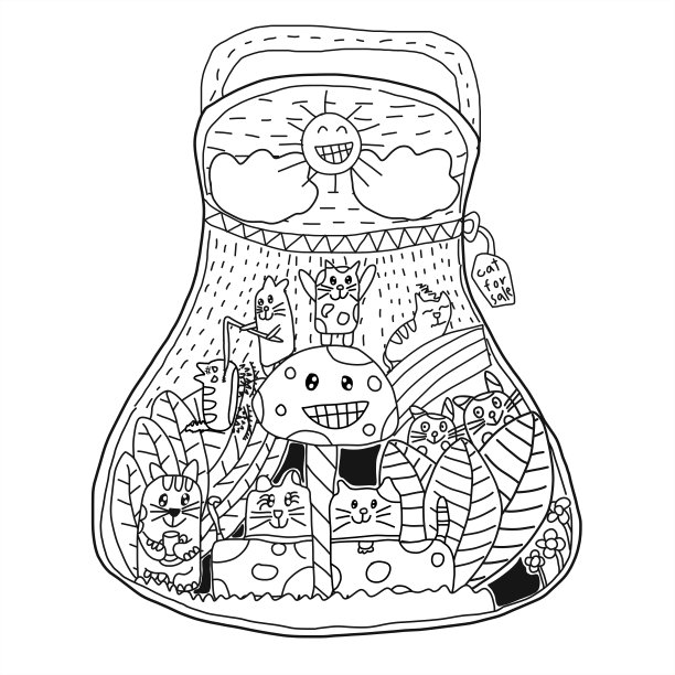 瓶子里的猫涂鸦艺术风格的背景图片下载