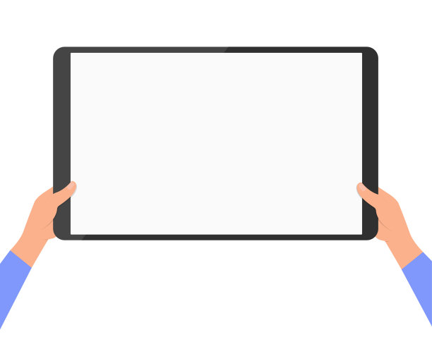 双手握住大平板。矢量插图，平面卡通设计孤立在白色背景，eps 10。图片下载