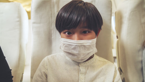 乘坐商务飞机时戴口罩的旅客。图片下载