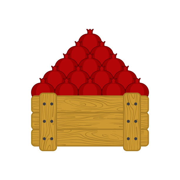 石榴在木箱中孤立的石榴图片下载