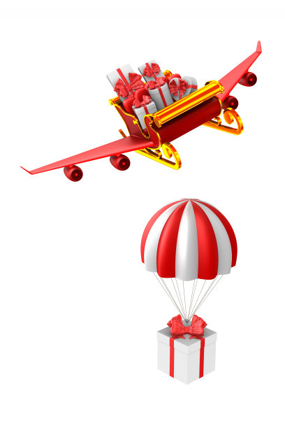 白色背景上的红色圣诞雪橇和礼盒。孤立的3 d演示图片下载