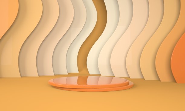 讲台用于产品展示。摘要波背景。3d渲染-插图。图片下载