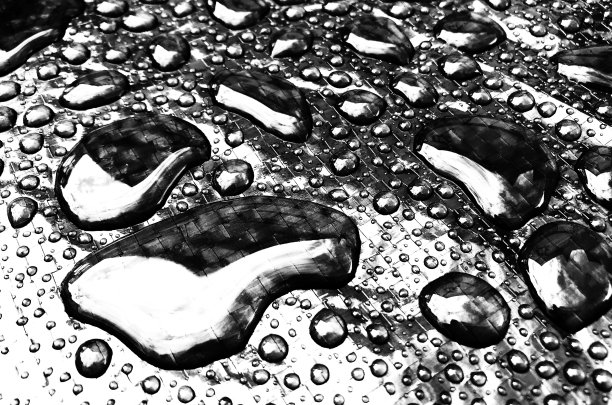 在黑色和白色的闪亮表面上的水滴图片下载