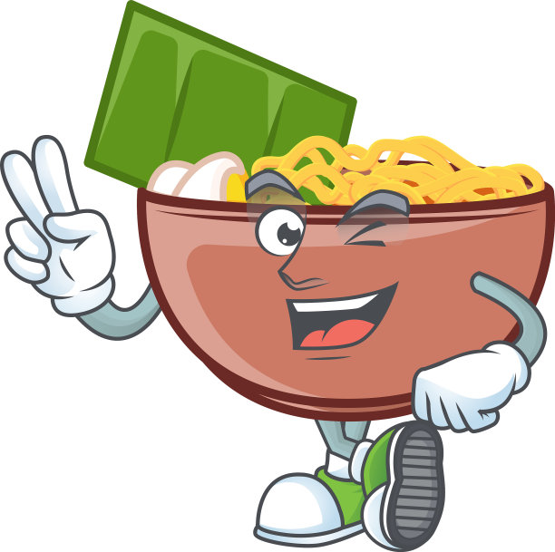 两根手指的卡通吉祥物碗面图片下载