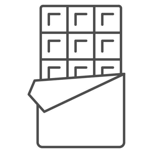 巧克力条细线图标，巧克力节日的概念，糖果条标志在白色的背景，打开巧克力图标在轮廓风格的移动概念和网页设计。矢量图形。图片下载