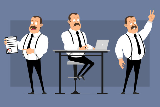 卡通有趣的胖办公室男人人物设置图片下载