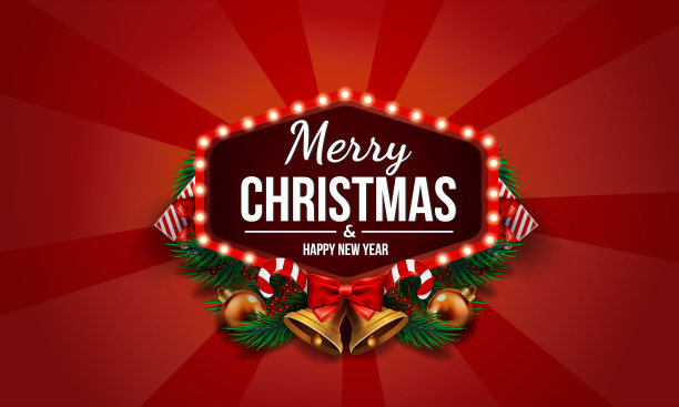 圣诞节banner，圣诞闪光灯与礼品盒花彩，节日背景与季节祝福和逼真的圣诞树枝与浆果，星星和糖果的边界图片下载
