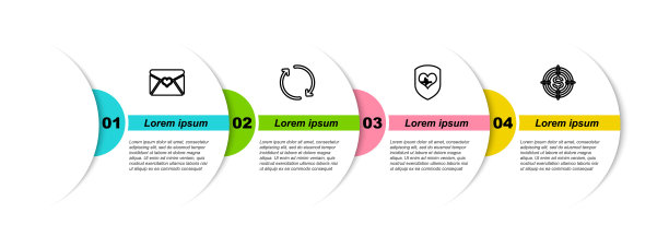 设置线信封与情人节心，刷新，盾和利率和目标美元。业务信息模板。向量图片下载