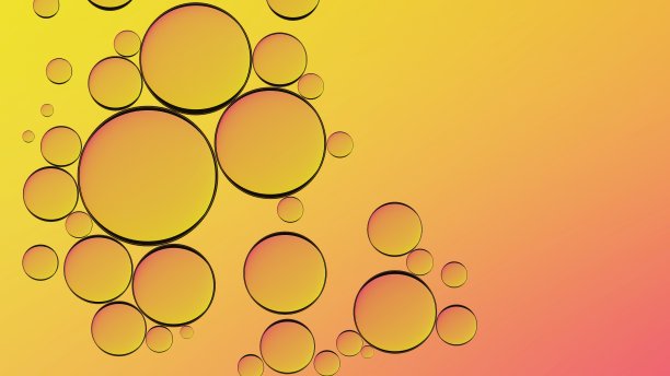 在黄色背景上的抽象派油画水。橙色液体飞溅。金黄的泡沫油抽象背景。图片下载