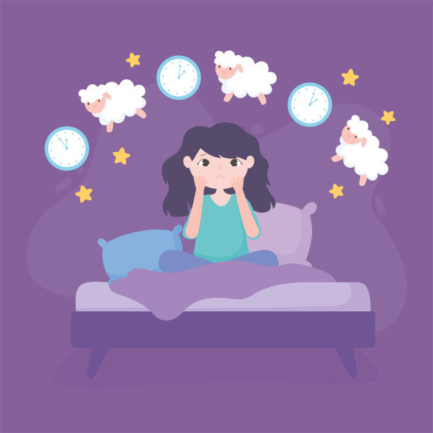 25、失眠，忧女孩在床上数羊图片下载