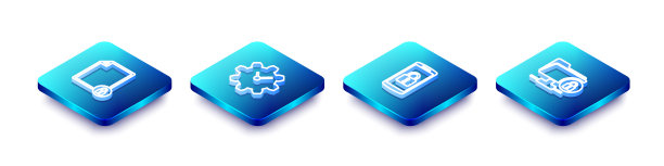 设置等距线文件和锁，时间管理，智能手机与和FTP文件夹图标。向量图片下载