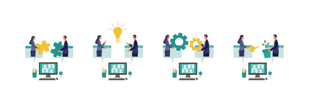 人们通过远程办公系统进行交流的矢量图。图片下载