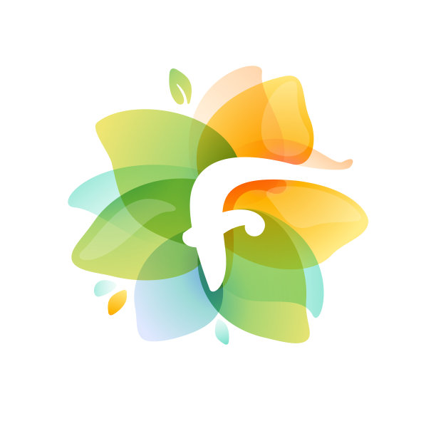 F字标志在彩色水彩花上图片下载