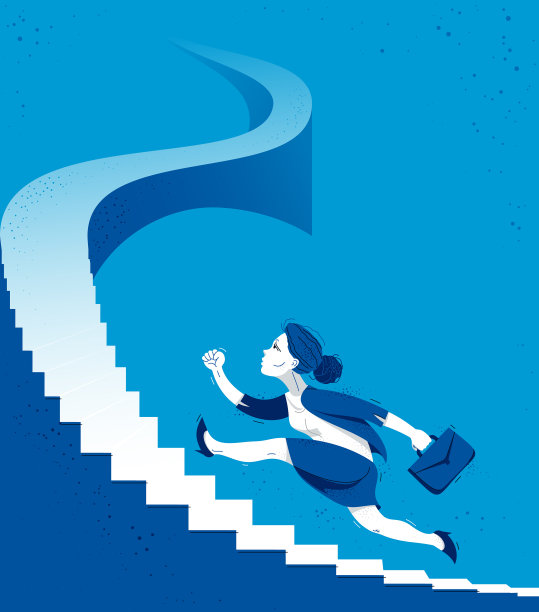 女商人在高高的楼梯上奔跑和匆忙图片下载