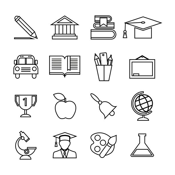 教育图标设置时尚的平面风格的图形图片下载