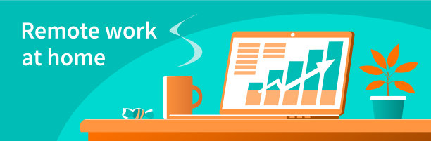 横幅和一台笔记本电脑在家里工作图片下载