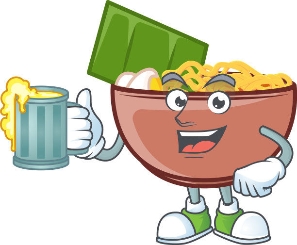 吉祥物用大玻璃杯设计的快乐碗面图片下载