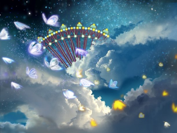 灯光摩天轮在星空的空间背景图片下载