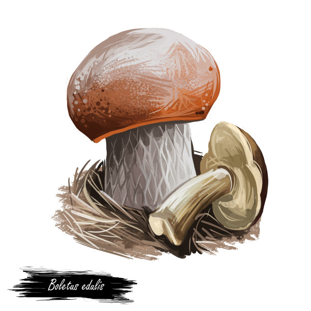 牛肝菌，便士面包，牛肝菌或牛肝菌数字艺术插图。出菇季节，生长在树林和森林地面上的采集植物。特写镜头剪纸艺术的真菌图片下载