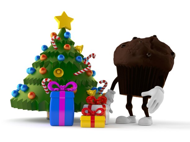 松饼特色圣诞树和礼物图片下载