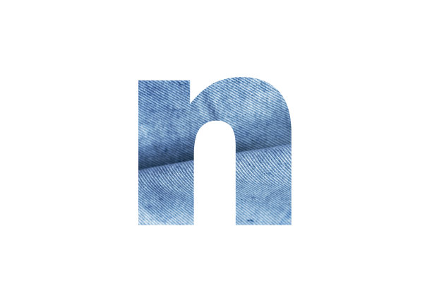 牛仔布中的N字母。为一个设计项目，海报，明信片，邀请，小册子和相册的字母收集纺织牛仔裤的插图。图片下载