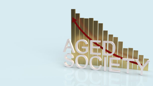 老年社会字和图表上的蓝色背景为社会内容3d渲染。图片下载