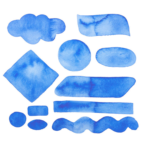 一套蓝色水彩画笔笔触图片下载